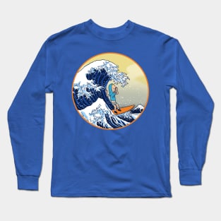 Funny Retro Japanese Great Wave Of Kanagawa Funny 90's Cartoon Long Sleeve T-Shirt